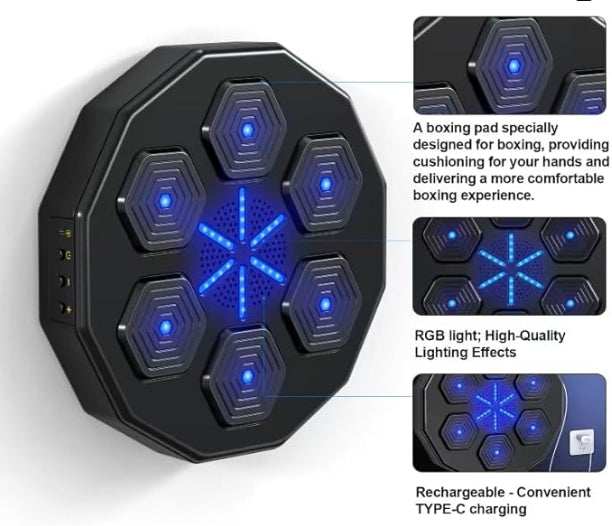 Music Boxing Machine with Boxing Gloves, Wall Mounted Smart Bluetooth Music Boxing Trainer, Electronic Boxing Target Workout Punching Equipment for Home, Indoor and Gym one punch boxing machine punchingboard boxingboard musicboxingmachine